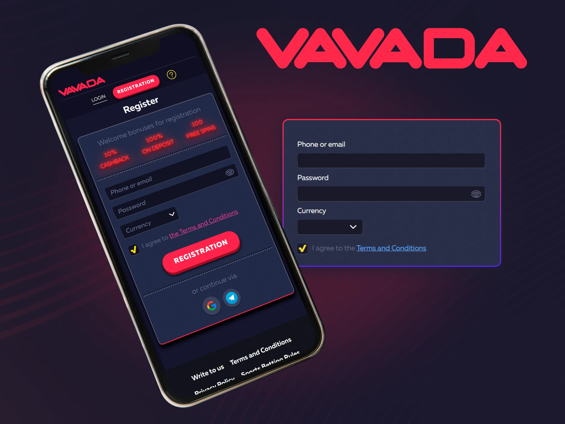 Complete the registration process on the official Vavada casino app.