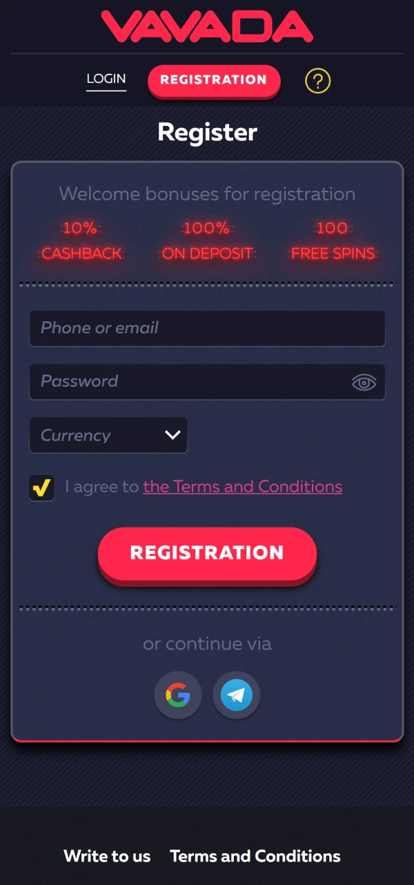 Register on the official Vavada casino to start playing Aviator.
