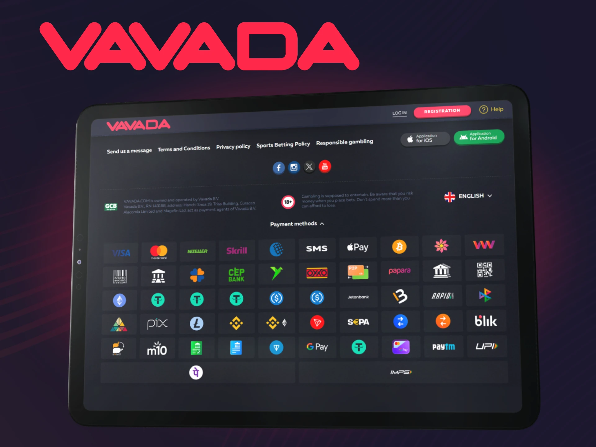 Main payment methods accepted at the official Vavada casino.
