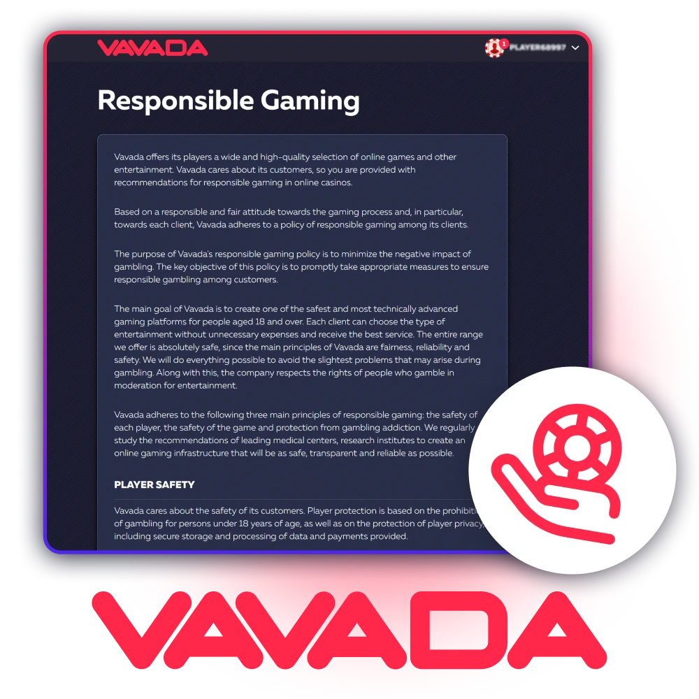 Responsible gaming at the official Vavada casino website.